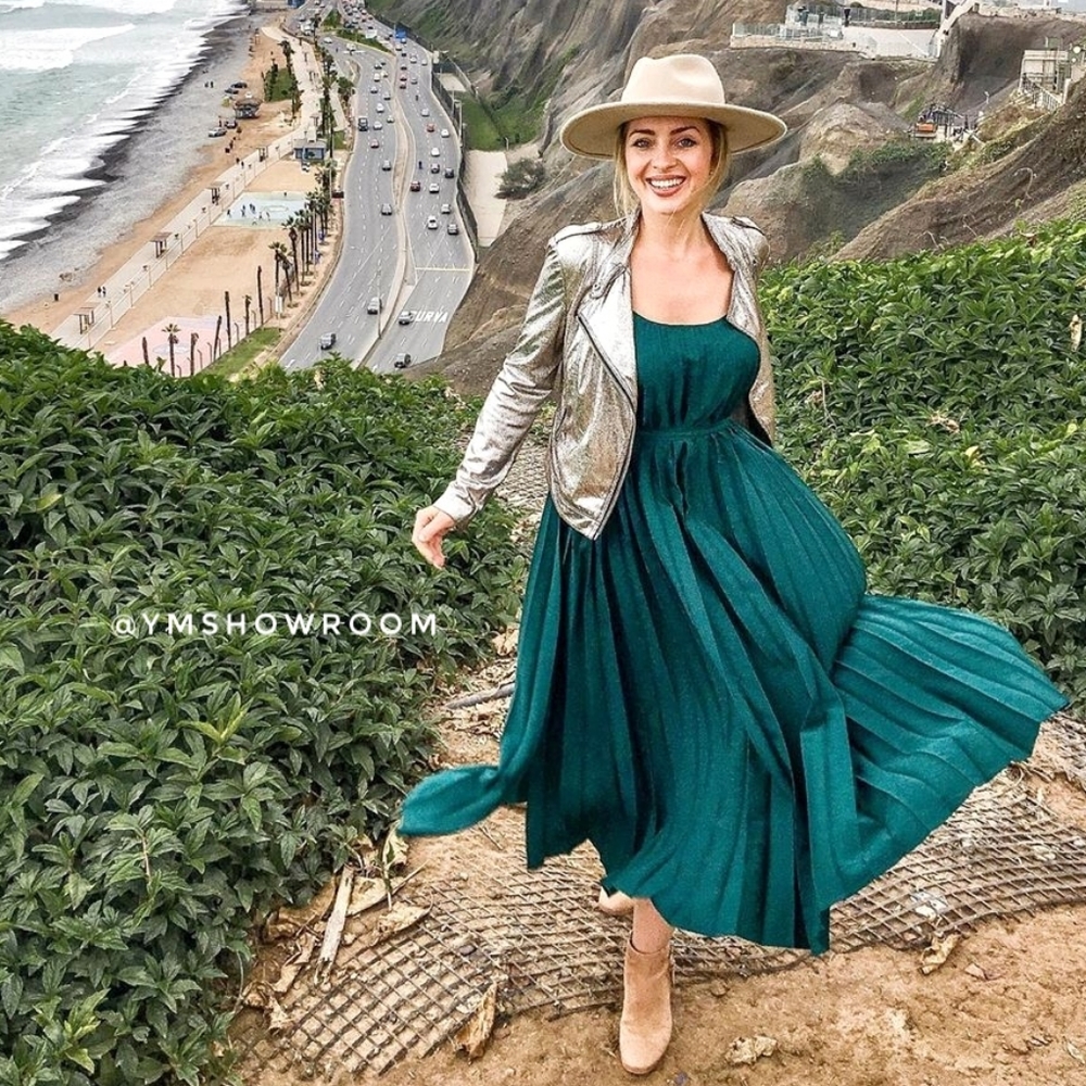 Mango Dark Green Pleated Midi Dress - Picture 3 of 7